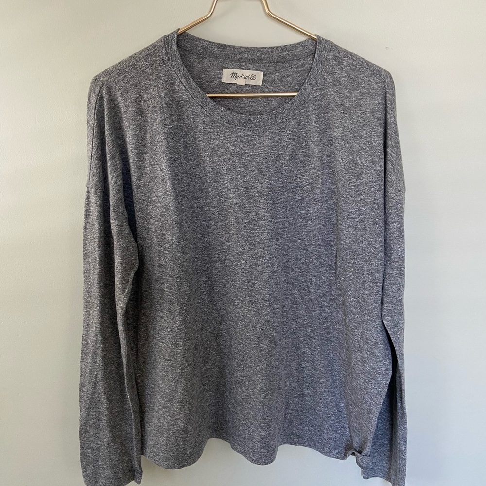 Set of 2 madewell long sleeve tops gray and cream with knot detail